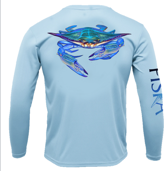 Erazor Bits Blue Crab Long Sleeve Shirt, 100% Cotton Long Sleeve T-Shirt,  Fishing Apparel